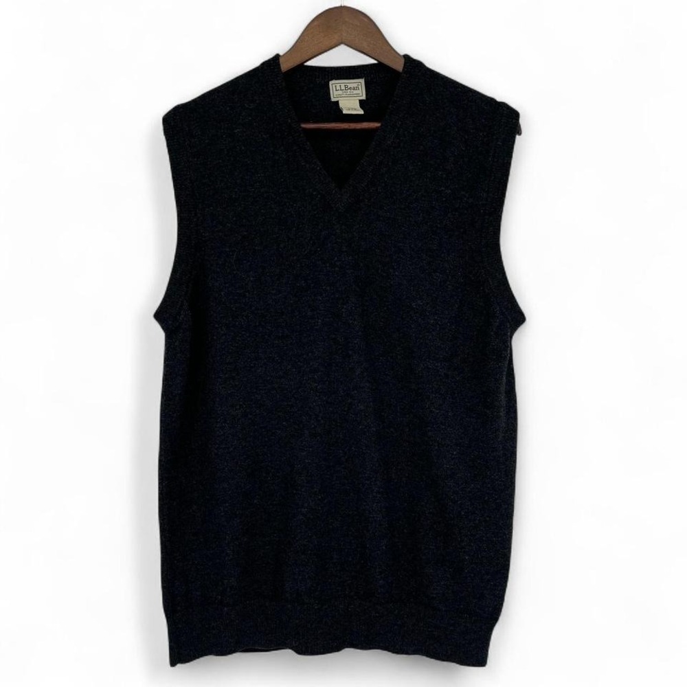 L.L.Bean 100% Lambswool Sweater Vest L Tall Charcoal – Grandpa Core
